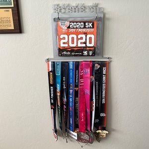 Race Medal and Bibs Display